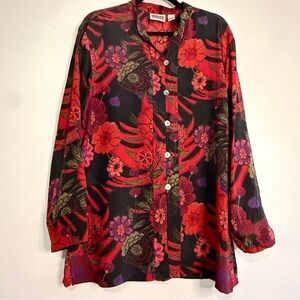 Chico's Vibrant Red & Black Silk Tunic Top, Sz 2. (Comparable to 12 or L)